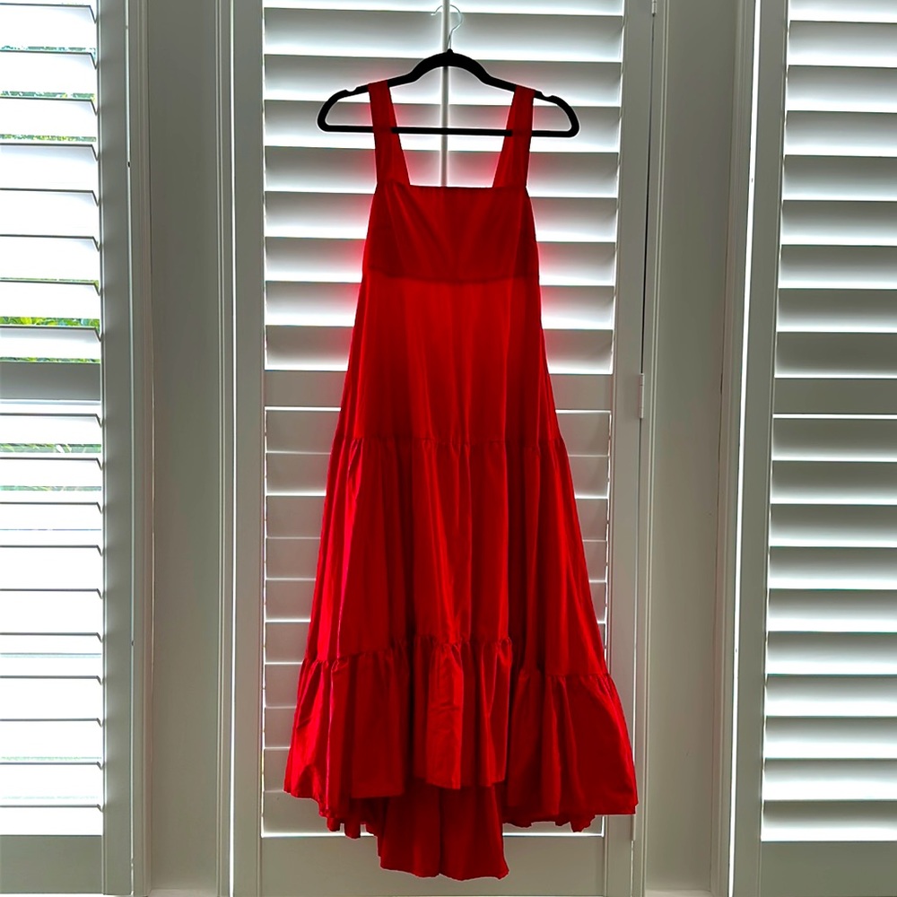 Midi red ruffle dress